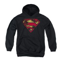 Superman Youth Hoodie War Torn Shield Black Kids Hoody
