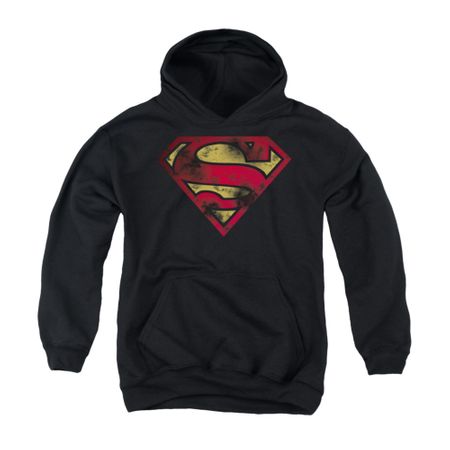 Superman Youth Hoodie War Torn Shield Black Kids Hoody