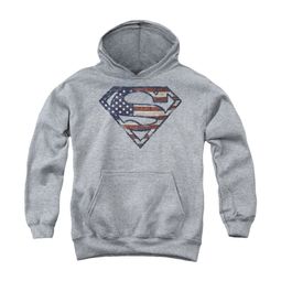 Superman Youth Hoodie Wartorn Flag Shield Athletic Heather Kids Hoody
