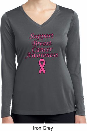 Support Breast Cancer Awareness Ladies Dry Wicking Long Sleeve
