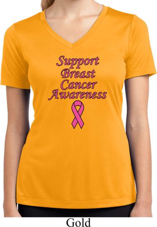 Support Breast Cancer Awareness Ladies Dry Wicking V-neck