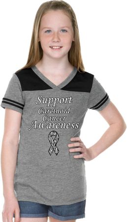 Support Carcinoid Cancer Awareness Girls Football Tee