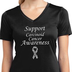Support Carcinoid Cancer Awareness Ladies Dry Wicking V-neck