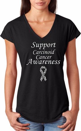 Support Carcinoid Cancer Awareness Ladies Tri Blend V-neck