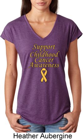 Support Childhood Cancer Awareness Ladies Tri Blend V-neck