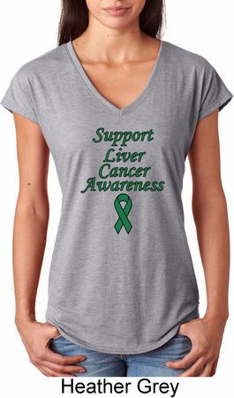 Support Liver Cancer Awareness Ladies Tri Blend V-neck