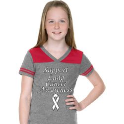 Support Lung Cancer Awareness Girls Football Tee