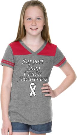 Support Lung Cancer Awareness Girls Football Tee