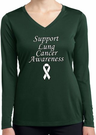 Support Lung Cancer Awareness Ladies Dry Wicking Long Sleeve