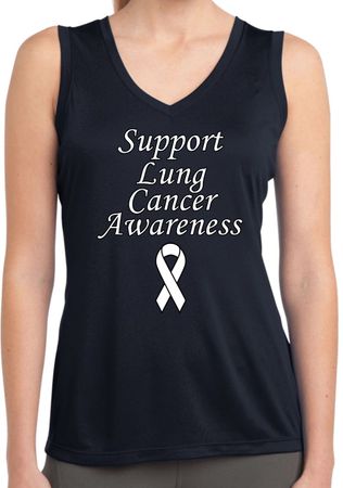 Support Lung Cancer Awareness Ladies Dry Wicking Sleeveless Shirt