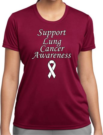 Support Lung Cancer Awareness Ladies Dry Wicking T-shirt