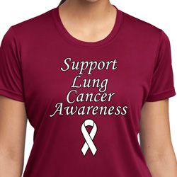Support Lung Cancer Awareness Ladies Dry Wicking T-shirt