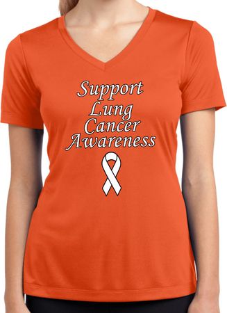 Support Lung Cancer Awareness Ladies Dry Wicking V-neck
