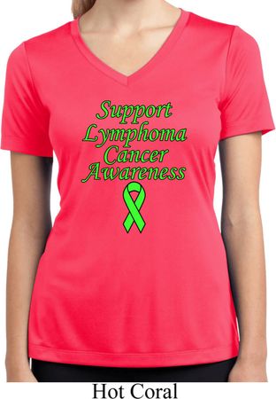 Support Lymphoma Cancer Awareness Ladies Dry Wicking V-neck