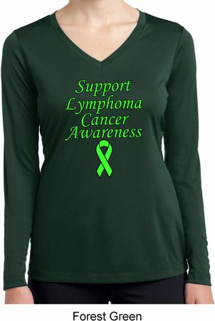 Support Lymphoma Cancer Ladies Dry Wicking Long Sleeve