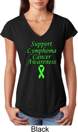 Support Lymphoma Cancer Ladies Tri Blend V-neck
