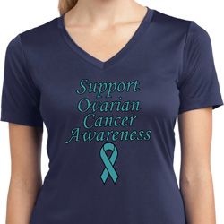 Support Ovarian Cancer Awareness Ladies Dry Wicking V-neck