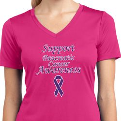 Support Pancreatic Cancer Awareness Ladies Dry Wicking V-neck