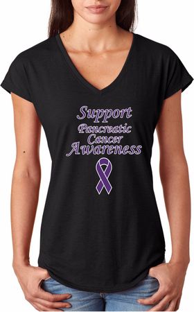Support Pancreatic Cancer Awareness Ladies Tri Blend V-neck