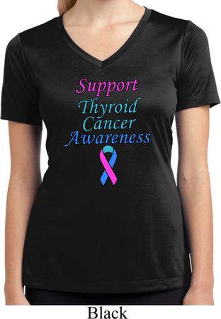 Support Thyroid Cancer Awareness Ladies Dry Wicking V-neck
