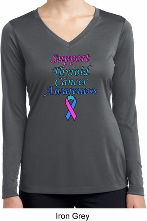 Support Thyroid Cancer Ladies Dry Wicking Long Sleeve