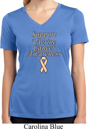 Support Uterine Cancer Awareness Ladies Dry Wicking V-neck