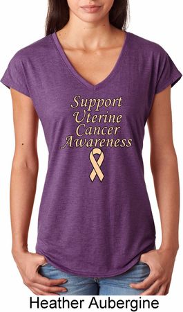 Support Uterine Cancer Awareness Ladies Tri Blend V-neck