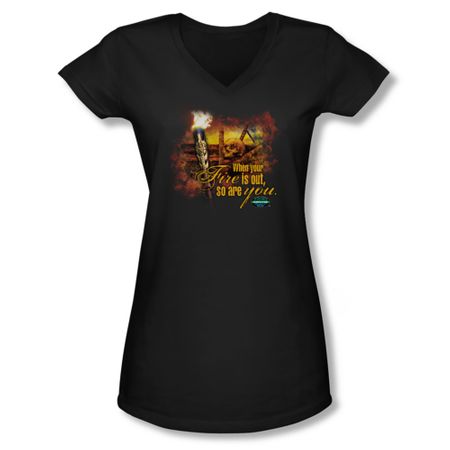 Survivor Shirt Juniors V Neck Fire Black T-Shirt