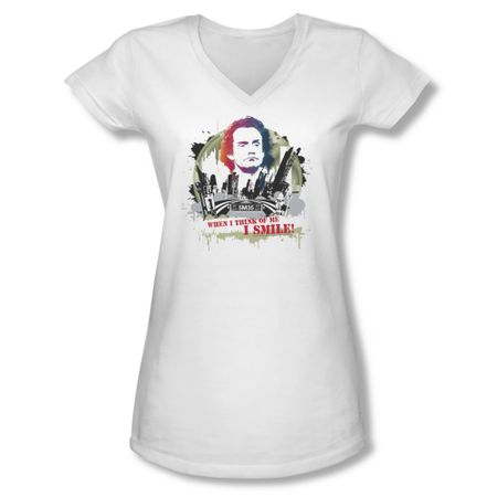 Taxi Shirt Juniors V Neck Smile White T-Shirt