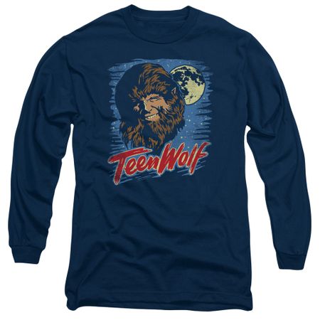 Teen Wolf Long Sleeve Shirt Moon Wolf Navy Tee T-Shirt