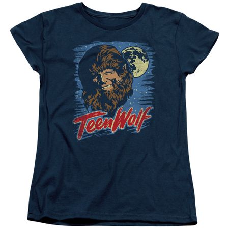 Teen Wolf Womens Shirt Moon Wolf Navy Tee T-Shirt