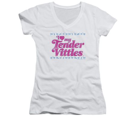 Tender Vittles Shirt Juniors V Neck Love White T-Shirt