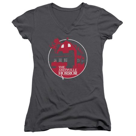 The Amityville Horror Juniors V Neck Shirt Red House Charcoal T-Shirt