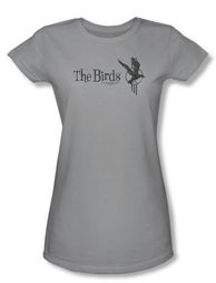 The Birds Juniors T-shirt Movie Distressed Logo Silver Tee Shirt The Birds Juniors T-shirt Movie Distressed Logo Silver Tee Shirt