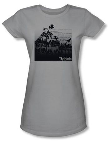 The Birds Juniors T-shirt Movie Evil Silver Tee Shirt