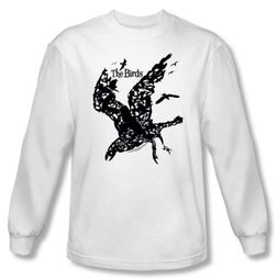 The Birds Long Sleeve T-shirt Movie Title White Tee Shirt The Birds Long Sleeve T-shirt Movie Title White Tee Shirt