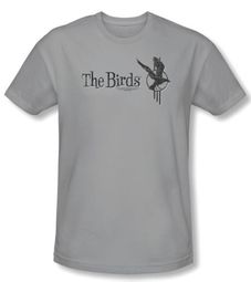 The Birds Slim Fit T-shirt Movie Distressed Logo Adult Silver Shirt The Birds Slim Fit T-shirt Movie Distressed Logo Adult Silver Shirt