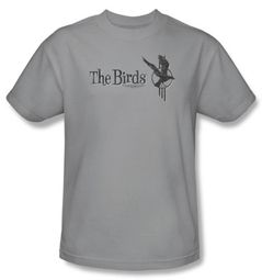 The Birds T-shirt Movie Distressed Logo Adult Silver Tee Shirt The Birds T-shirt Movie Distressed Logo Adult Silver Tee Shirt