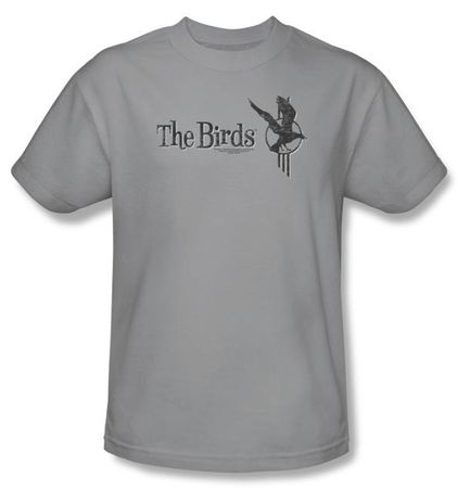 The Birds T-shirt Movie Distressed Logo Adult Silver Tee Shirt