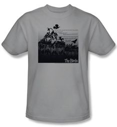 The Birds T-shirt Movie Evil Adult Silver Tee Shirt The Birds T-shirt Movie Evil Adult Silver Tee Shirt