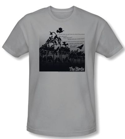 The Birds T-shirt Movie Evil Silver Slim Fit Tee Shirt