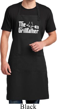 The Grillfather White Print Mens Full Length Apron with Pockets