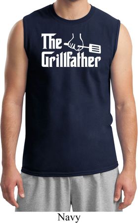 The Grillfather White Print Mens Muscle Shirt