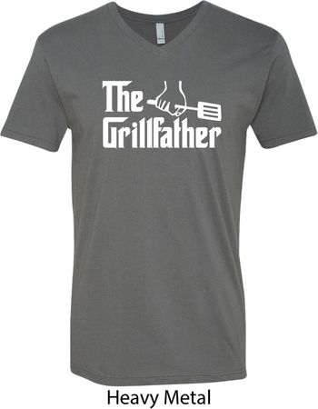 The Grillfather White Print Mens V-Neck Shirt