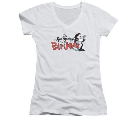 The Grim Adventures Of Billy & Mandy Shirt Juniors V Neck Logo White Tee T-Shirt