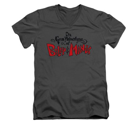 The Grim Adventures Of Billy & Mandy Shirt Slim Fit V Neck Grim Logo Charcoal Tee T-Shirt