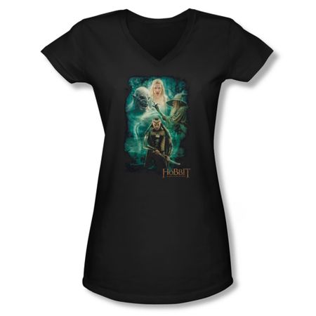 The Hobbit Battle Of The Five Armies Shirt Juniors V Neck Elrond's Crew Black Tee T-Shirt