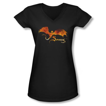 The Hobbit Battle Of The Five Armies Shirt Juniors V Neck Smaug On Fire Black Tee T-Shirt