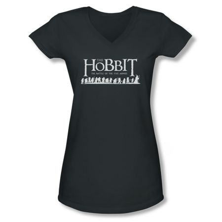 The Hobbit Battle Of The Five Armies Shirt Juniors V Neck Walking Logo Charcoal Tee T-Shirt