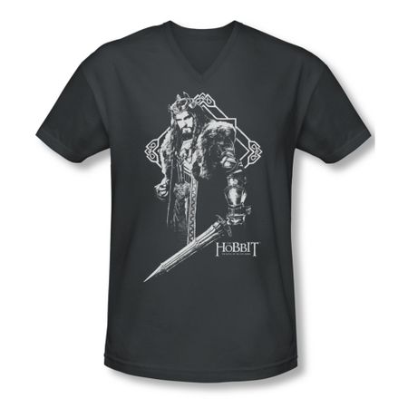 The Hobbit Battle Of The Five Armies Shirt Slim Fit V Neck King Thorin Charcoal Tee T-Shirt